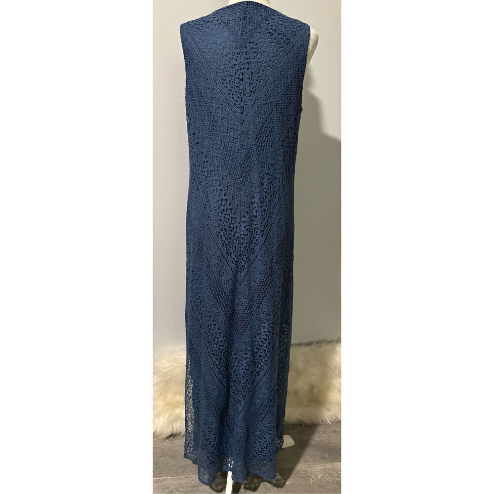 Sleeveless Blue Crochet Maxi Dress - V-Neck - Picture 4 of 8